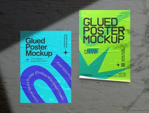 Glued Poster on Wall Mockup Set - 08 Scene